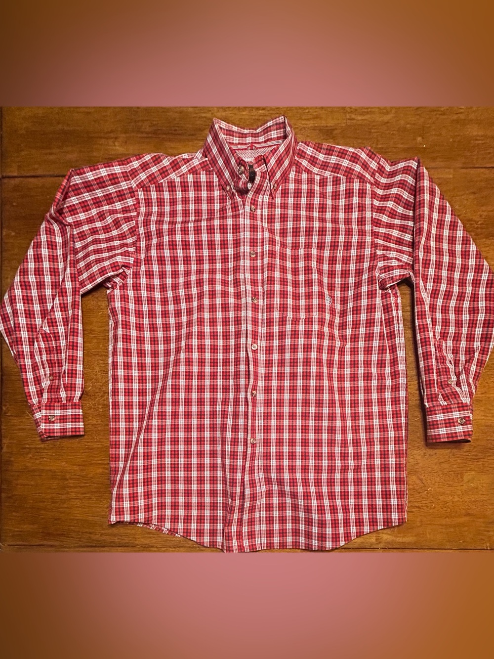 Ariat Red and White Plaid Button-Down Shirt